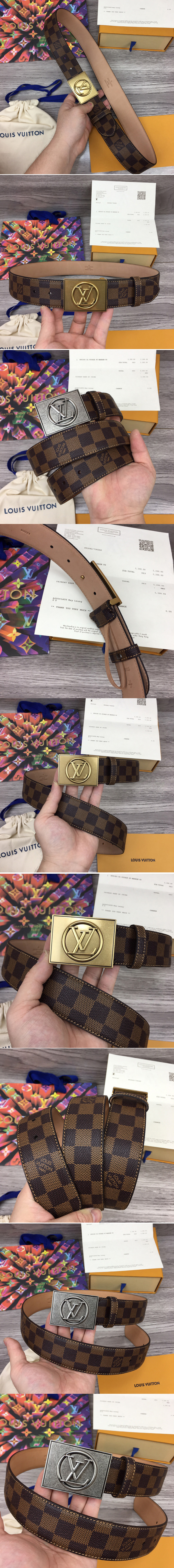 Replica Louis Vuitton M0024Q Adventurer 40mm belt in Damier Ebene Canvas With Gold/Silver Buckle