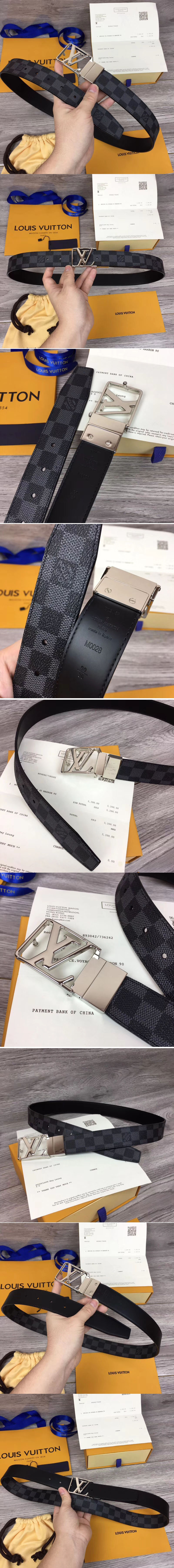 Replica Louis Vuitton M0028Q LV City 35mm Reversible Belt Damier Graphite Canvas Silver Buckle