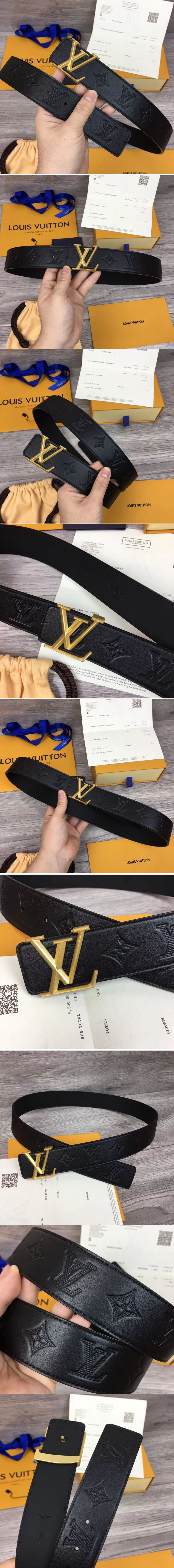 Replica Louis Vuitton M0032U LV Pyramide 40mm Belts Embossed Calf Leather Gold Buckle