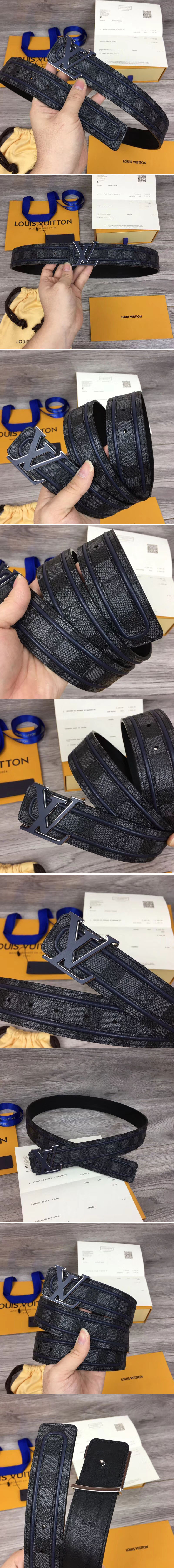 Replica Louis Vuitton M0050U LV Initiales 40mm Belts Damier Graphite Canvas Blue