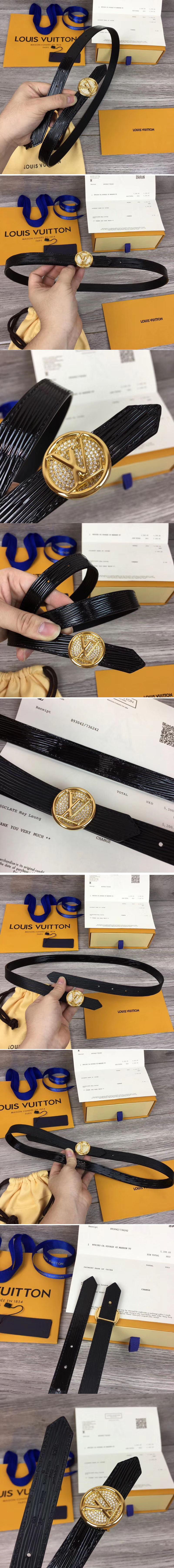 Replica Louis Vuitton M0052V Womens LV Circle 20mm Reversible Belt Epi Leather Gold Diamond Buckle