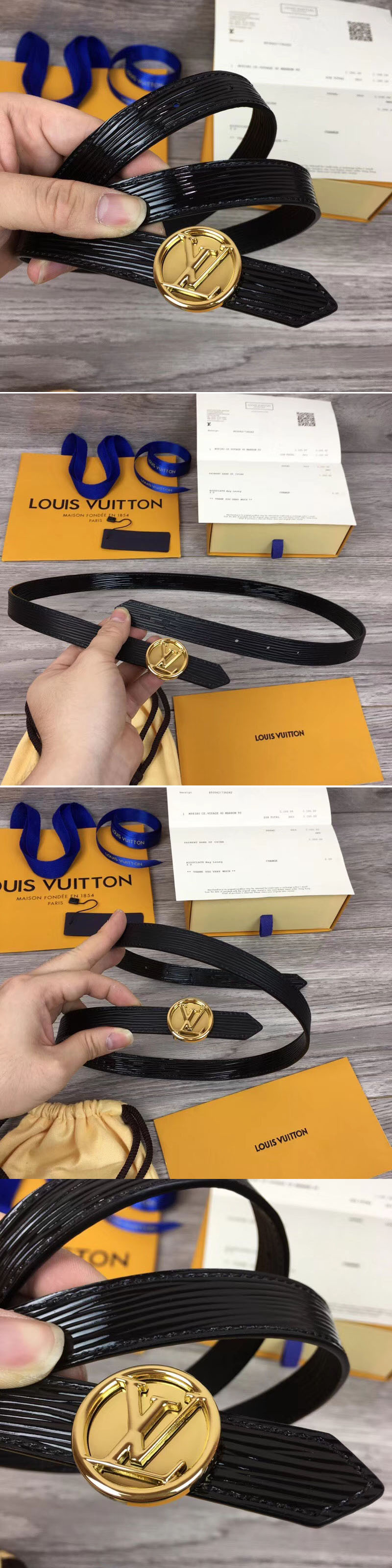 Replica Louis Vuitton M0052V Womens LV Circle 20mm Reversible Belt Epi Leather Gold Buckle