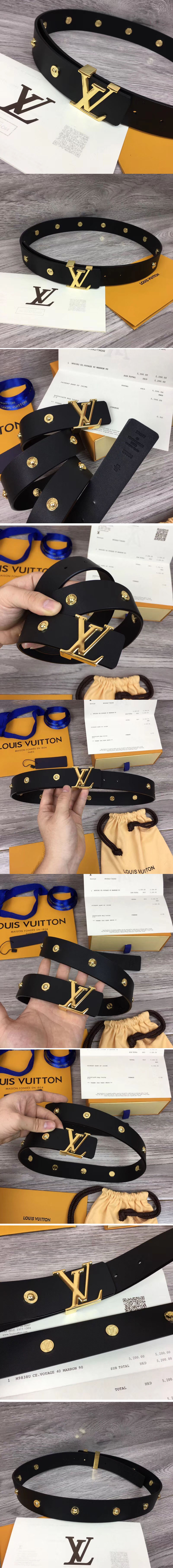 Replica Louis Vuitton M0063U LV Iconic 35mm belt Black Calf Leather Gold Buckle