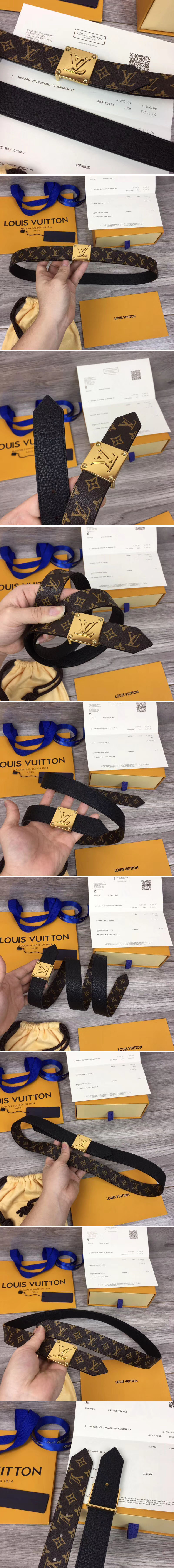 Replica Louis Vuitton M0066U LV Morningram 30mm Reversible Belt Monogram Canvas Gold Buckle