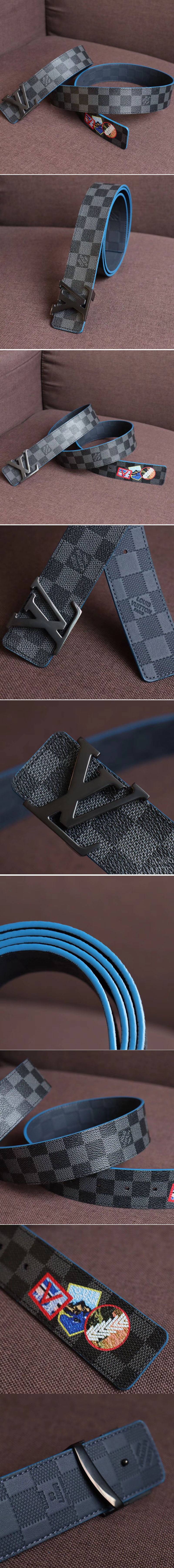 Replica Louis Vuitton M0077T LV Damier Print 40mm Reversible Belt Damier Graphite Canvas Black Buckle
