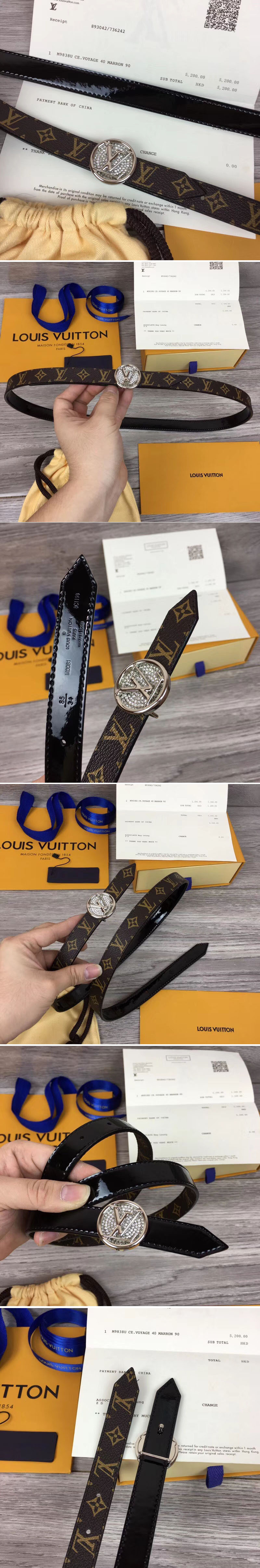 Replica Louis Vuitton M0081U Womens LV Circle 20mm Reversible Belt Monogram Canvas Silver Diamond Buckle