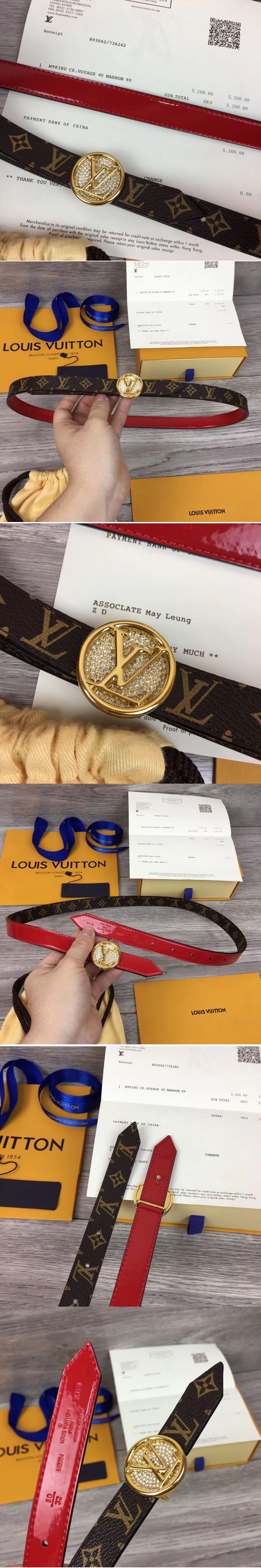 Replica Louis Vuitton M0084U Womens LV Circle 20mm Reversible Belt Monogram Canvas Gold Diamond Buckle
