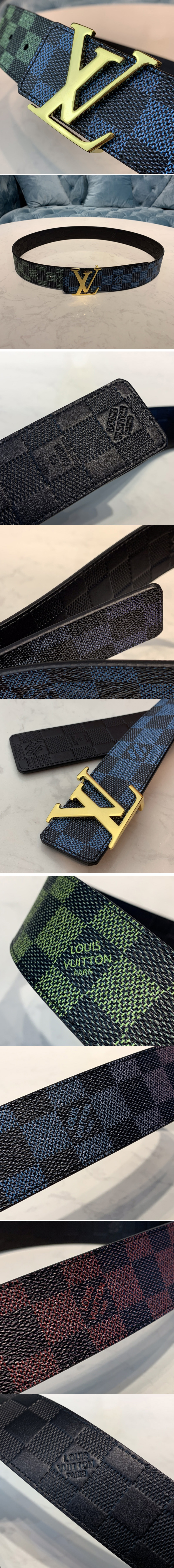 Replica Louis Vuitton M0087Q LV Initiales 40mm Reversible Belt in Damier Graphite Canvas Gold Buckle