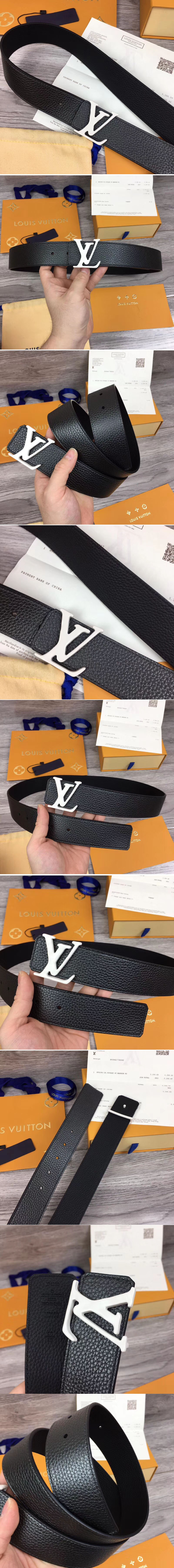 Replica Louis Vuitton M0109T LV Initiales 40mm Reversible Belt Black Taurillon Leather White Buckle