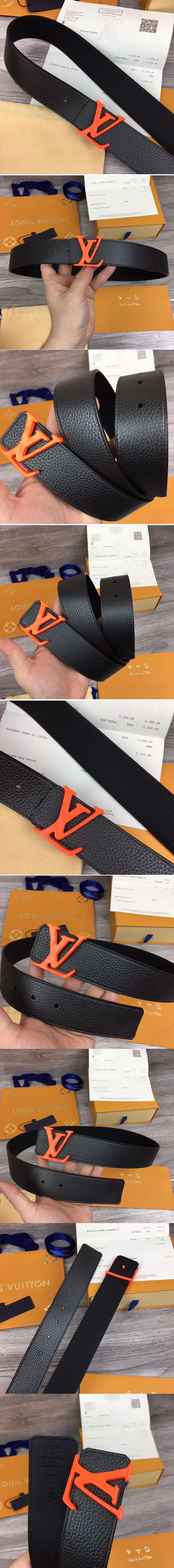 Replica Louis Vuitton M0109T LV Initiales 40mm Reversible Belt Black Taurillon Leather Orange Buckle
