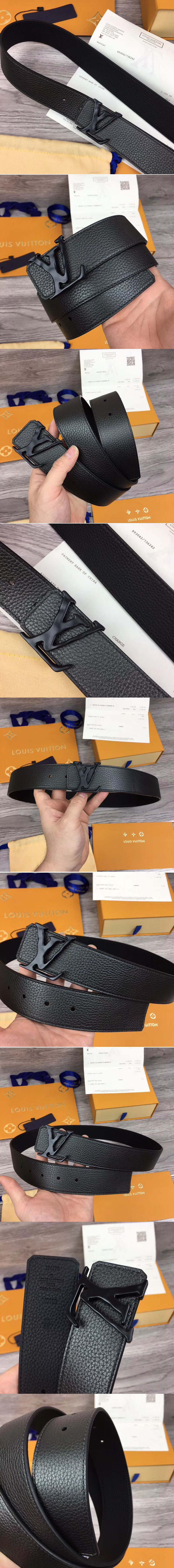 Replica Louis Vuitton M0109T LV Initiales 40mm Reversible Belt Black Taurillon Leather Black Buckle