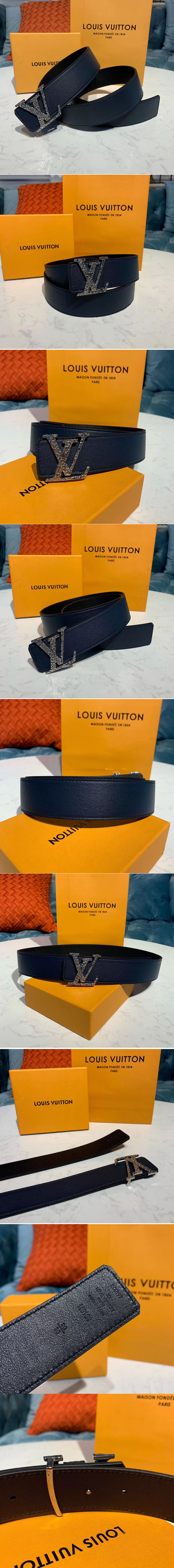 Replica Louis Vuitton M0163U LV Mosaic 40mm Reversible Belt Blue calf leather