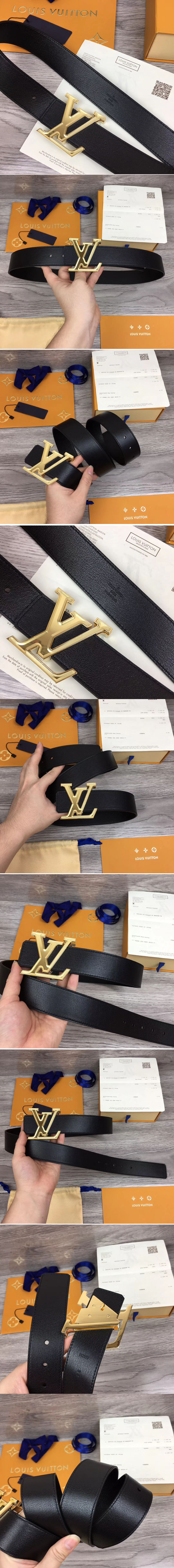 Replica Louis Vuitton M0165W LV Prism 40mm belt Black Calf leather Gold LV Buckle