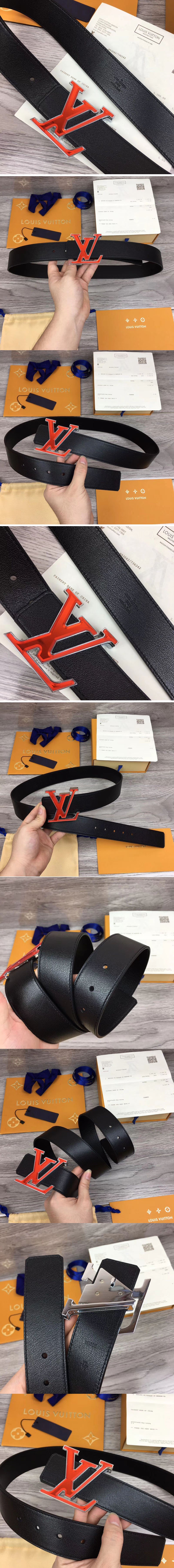Replica Louis Vuitton M0165W LV Prism 40mm belt Black Calf leather Orange LV Buckle
