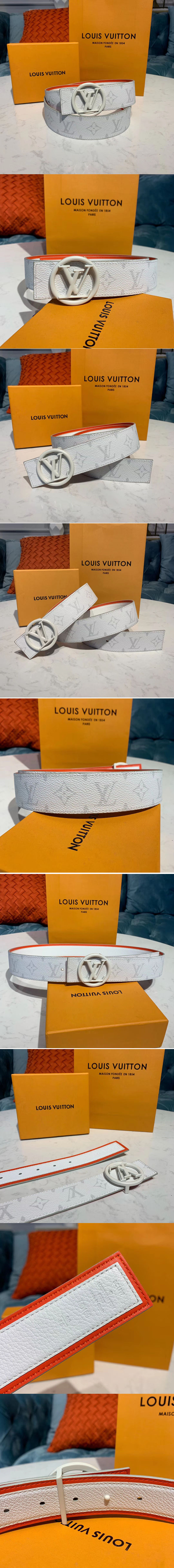 Replica Louis Vuitton M0169U LV Circle 40mm Reversible Belt Monogram White canvas White Buckle