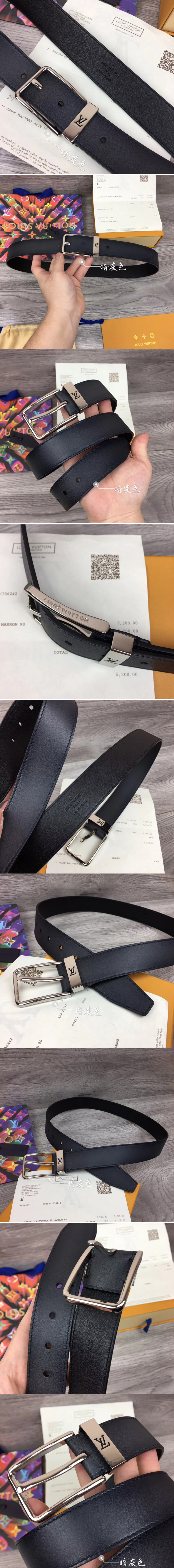 Replica Louis Vuitton M0172T LV Pont Neuf 35MM belts Dark Gray Calf leather Silver Buckle