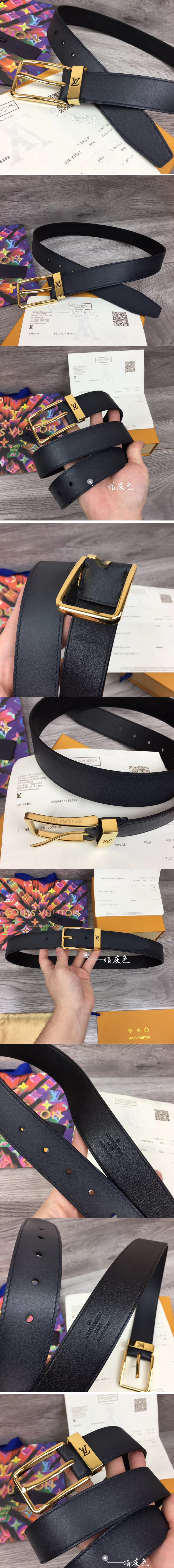 Replica Louis Vuitton M0172T LV Pont Neuf 35MM belts Dark Gray Calf leather Gold Buckle