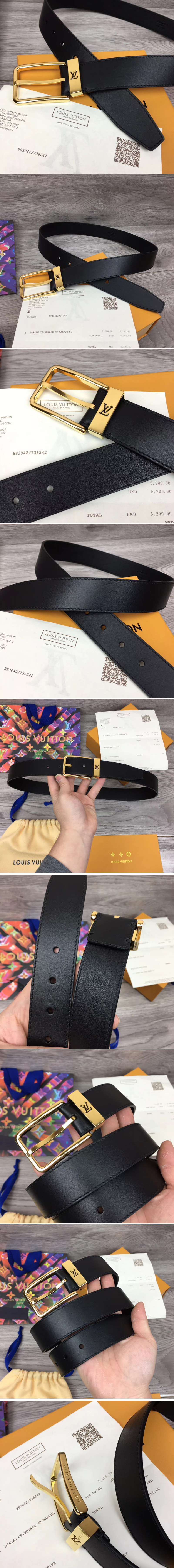 Replica Louis Vuitton M0172T LV Pont Neuf 35MM belts Black Calf leather Gold Buckle
