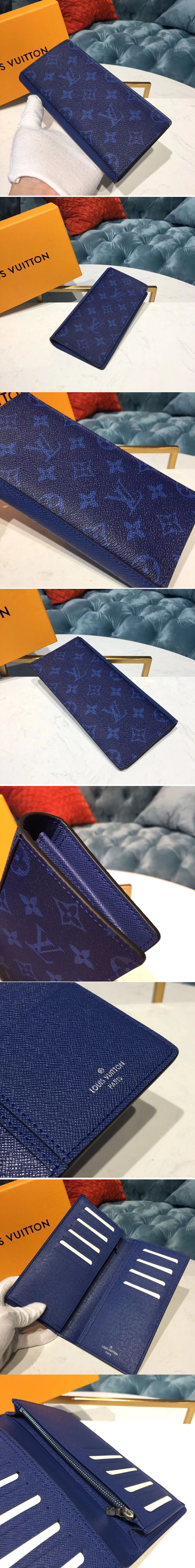 Replica Louis Vuitton M30297 LV Brazza Wallet Monogram Canvas and Taiga Leather Blue