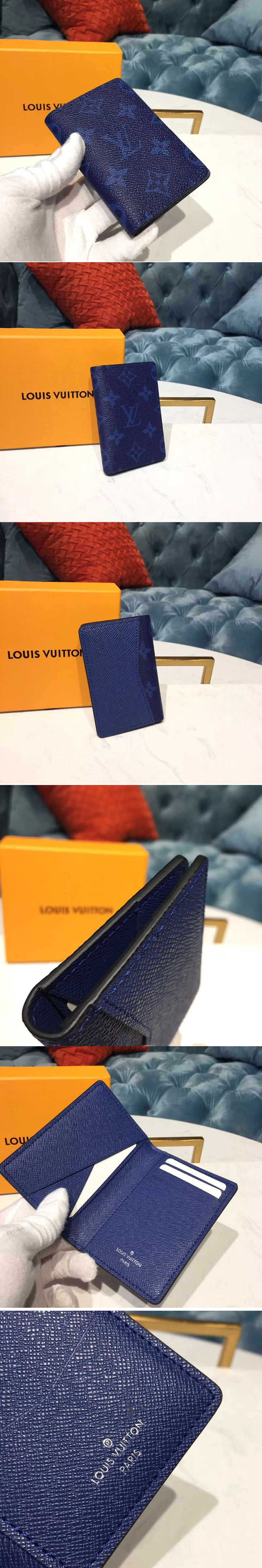 Replica Louis Vuitton M30301 LV Pocket Organizer Monogram Canvas and Taiga Leather Blue