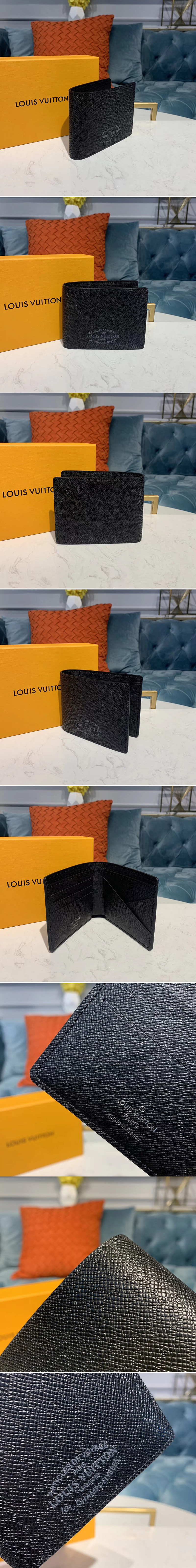 Replica Louis Vuitton M30380 LV Multiple Wallet Navy Black Taiga leather
