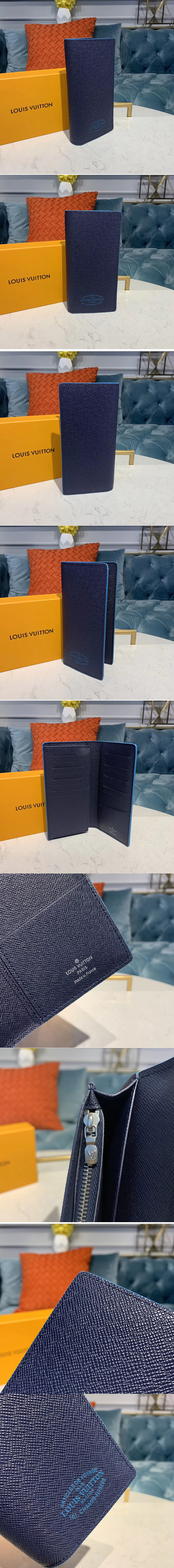 Replica Louis Vuitton M30387 LV Brazza Wallet Navy Blue Taiga leather
