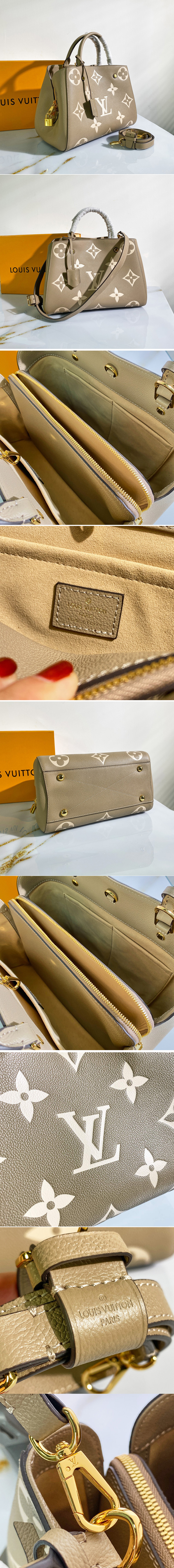 Replica Louis Vuitton M45499 LV Exclusive Prelaunch - Montaigne MM Bag in Tourterelle Gray/Cream Monogram Empreinte Leather