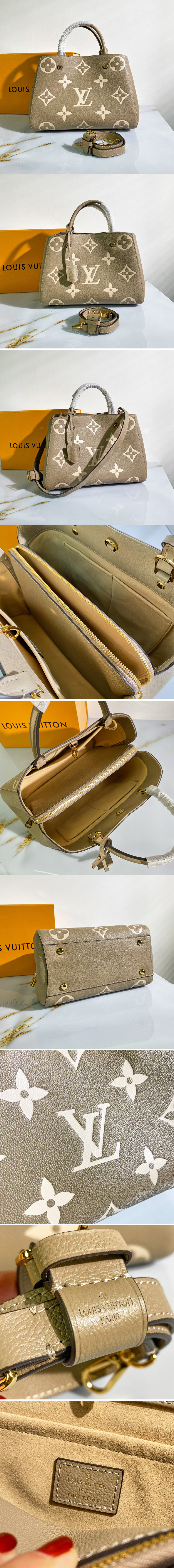 Replica Louis Vuitton M45489 LV Exclusive Prelaunch - Montaigne BB Handbag in Tourterelle Gray/Cream Monogram Empreinte Leather