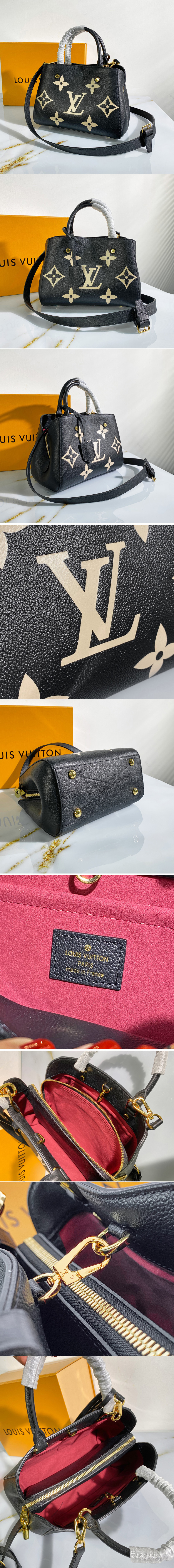Replica Louis Vuitton M45489 LV Exclusive Prelaunch - Montaigne BB Handbag in Black/Cream Monogram Empreinte Leather