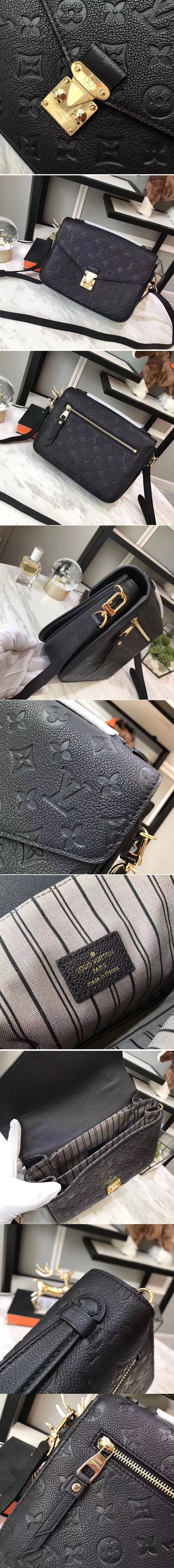 Replica Louis Vuitton M41487 Pochette Metis Monogram empreinte Leather Bags Black