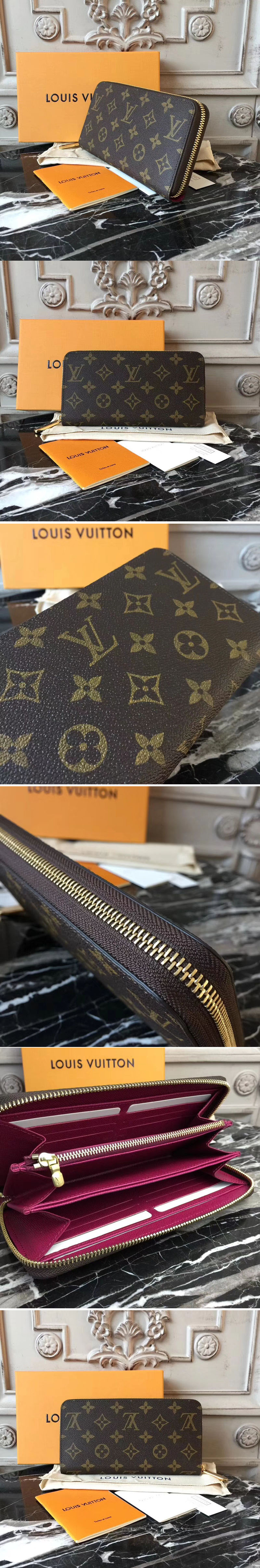 Replica Louis Vuitton M41895 Monogram Canvas Zippy Wallet Fuchsia