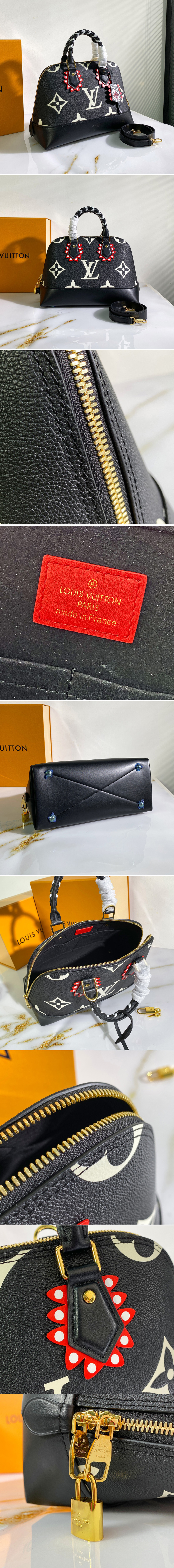 Replica Louis Vuitton M44832 LV Neo Alma PM handbag in Black/Cream Monogram Empreinte Leather