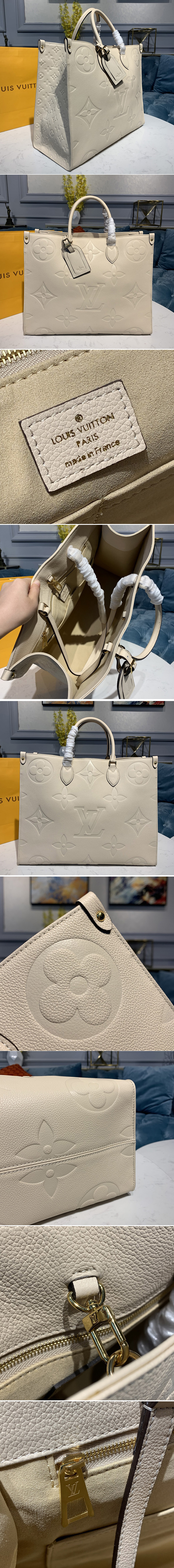 Replica Louis Vuitton M45081 LV Onthego GM tote Bags in Beige Monogram Empreinte Leather