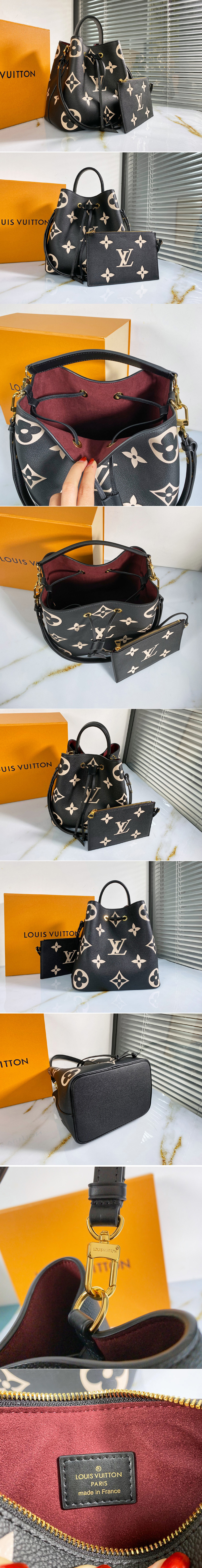 Replica Louis Vuitton M45497 LV NéoNoé MM bucket bag In Black Monogram Flowers