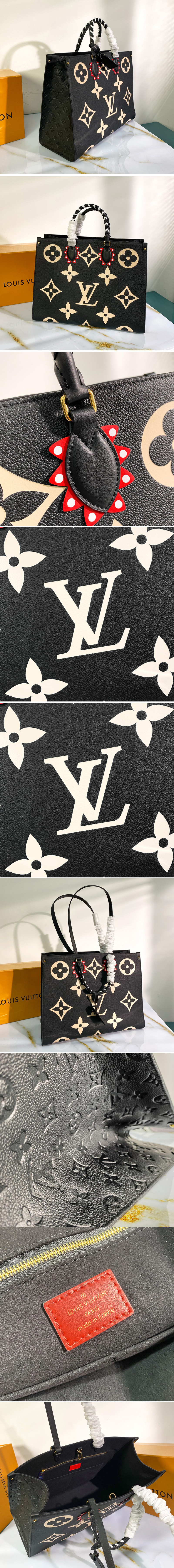Replica Louis Vuitton M45373 LV Crafty OnTheGo GM tote bag in Black Embossed grained cowhide leather