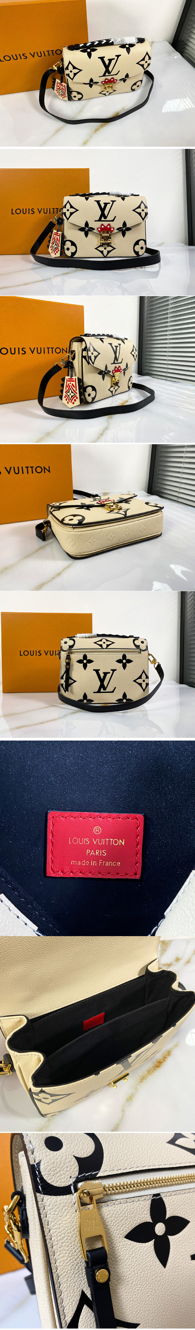 Replica Louis Vuitton M45384 LV Crafty Pochette Métis handbag in Cream Embossed grained cowhide leather