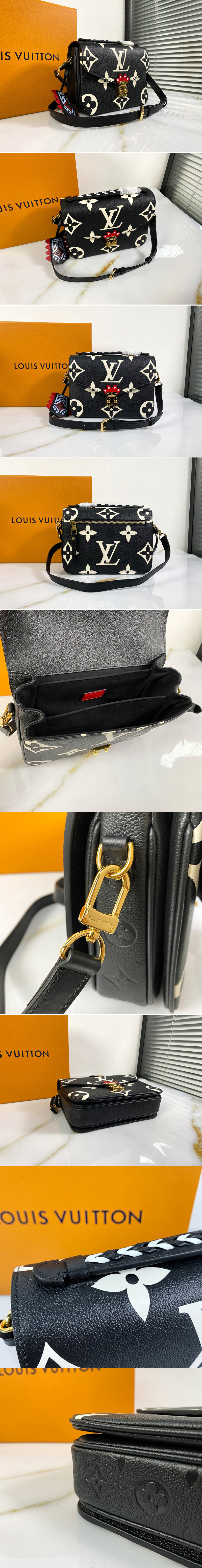 Replica Louis Vuitton M45385 LV Crafty Pochette Métis handbag in Black Embossed grained cowhide leather