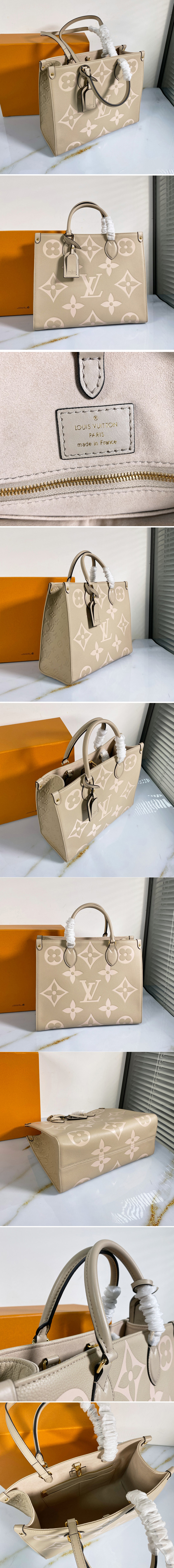 Replica Louis Vuitton M45494 LV OnTheGo MM medium tote bag Cream Embossed grained cowhide leather