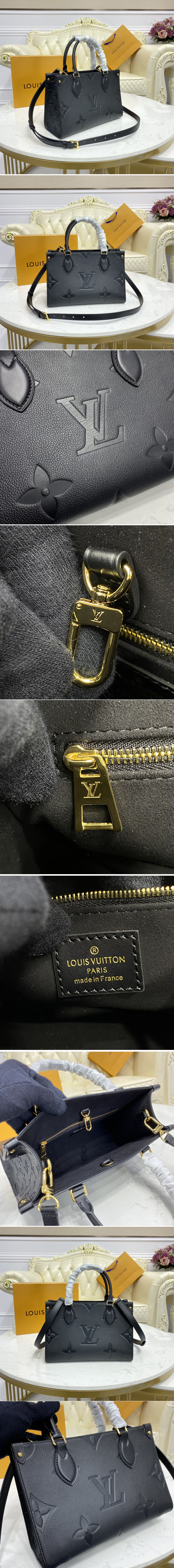 Replica Louis Vuitton M45660 LV OnTheGo PM tote Bag in Black Monogram Empreinte leather