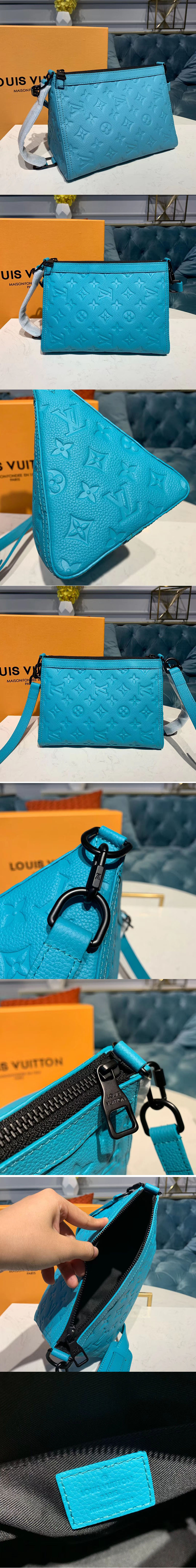 Replica Louis Vuitton M54330 Triangle Shaped Shoulder Bags Blue Monogram Empreinte Leather