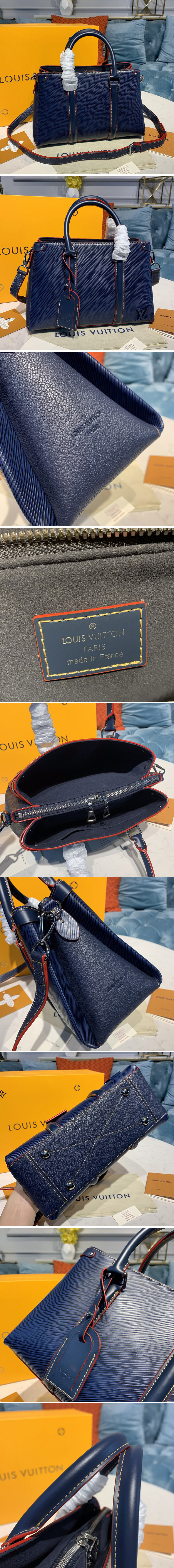Replica Louis Vuitton M55613 LV Soufflot BB Bags in Blue Epi Leather