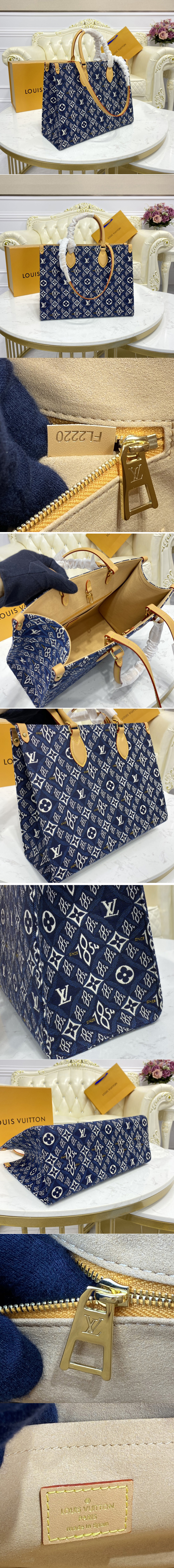Replica Louis Vuitton M57396 LV OnTheGo GM tote bag in Blue Jacquard Since 1854 textile