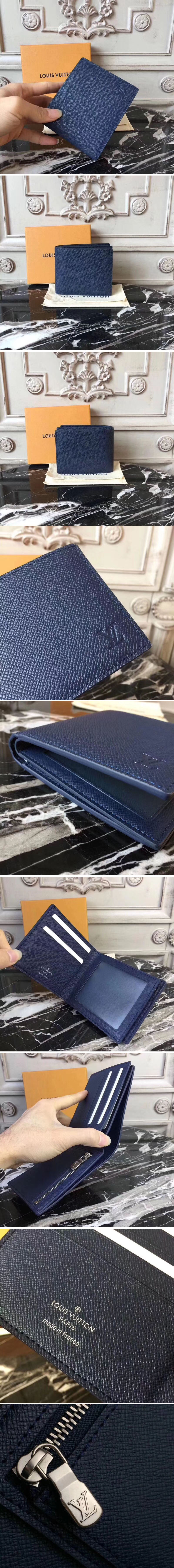 Replica Louis Vuitton M42101 LV Amerigo Wallet taiga Leather Blue