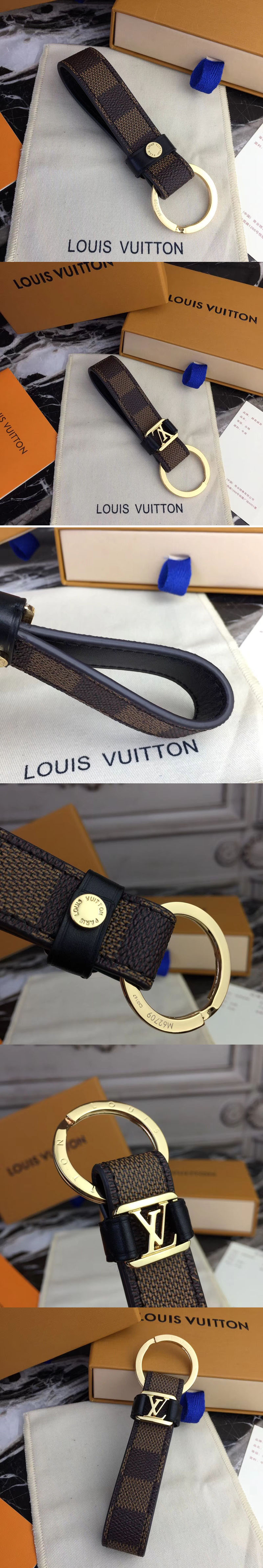 Replica Louis Vuitton M62706 LV Dragonne Key Holder Damier Ebene Canvas Gold Hardware