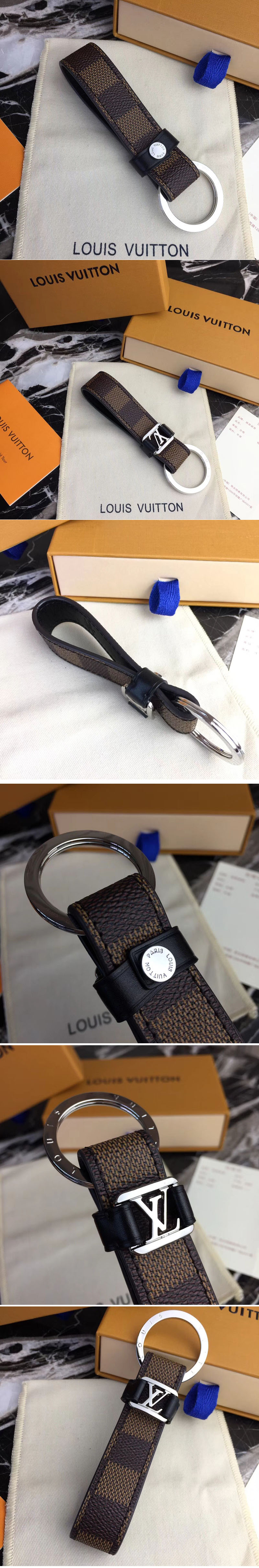 Replica Louis Vuitton M62706 LV Dragonne Key Holder Damier Ebene Canvas Silver Hardware