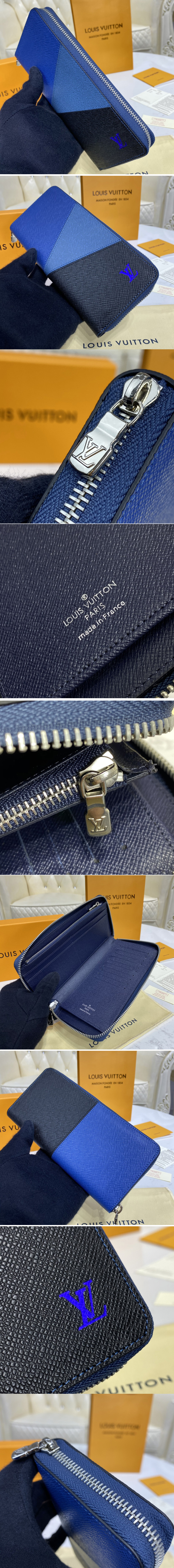 Replica Louis Vuitton M30731 LV Zippy Vertical wallet in Blue monochrome Taiga leather