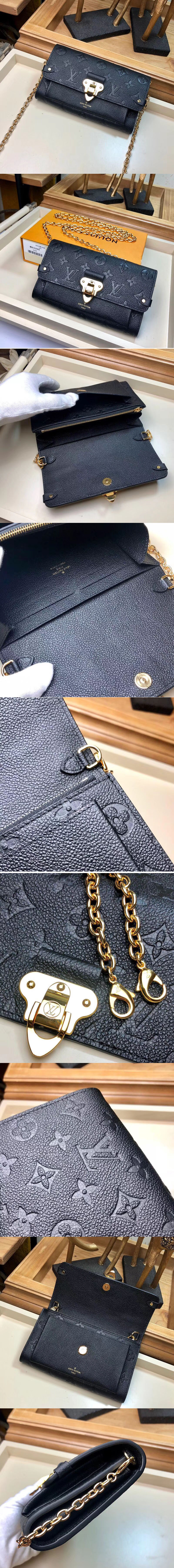 Replica Louis Vuitton M63398 LV Chain Wallet Monogram Empreinte Leather Bags Black