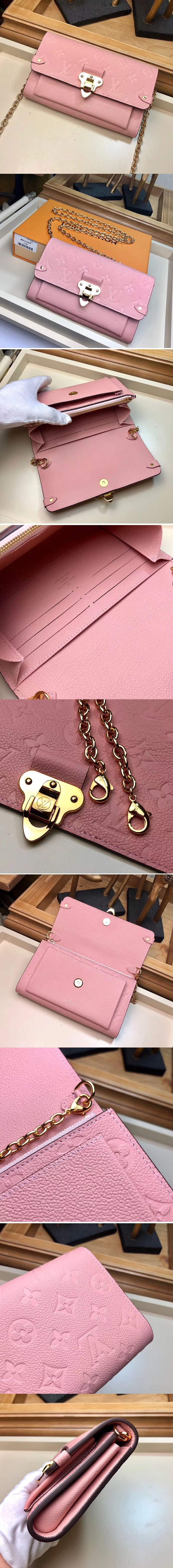 Replica Louis Vuitton M63399 LV Chain Wallet Monogram Empreinte Leather Bags Pink