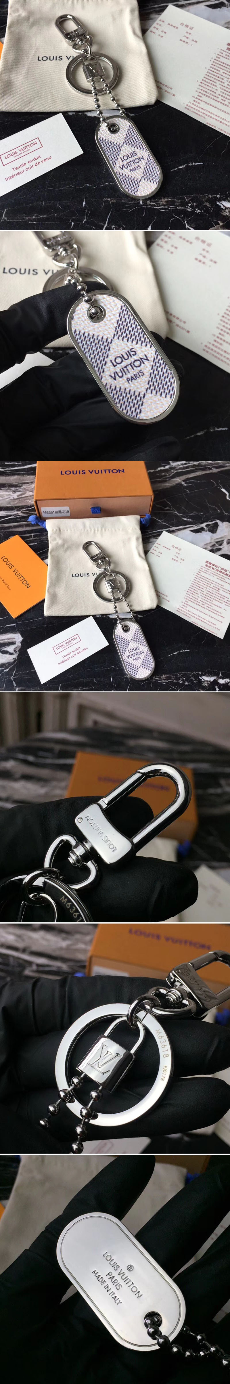 Replica Louis Vuitton M63618 LV Tab Bag Charm and Key Holder Damier Azur Canvas