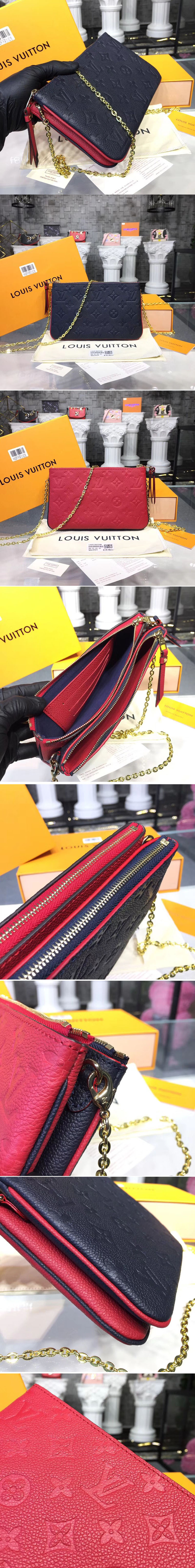 Replica Louis Vuitton M63916 Pochette Double Zip Monogram Empreinte Leather Marine Rouge